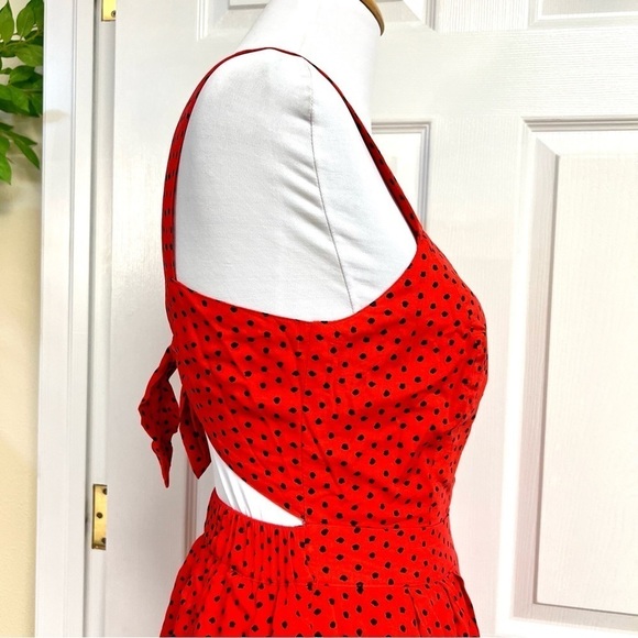Y2K Forever 21 Vintage red dots boho tie back swing dress women’s size S barbie - Picture 3 of 7